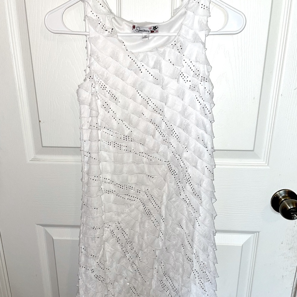Girls Ruffled Sequined Formal Dress